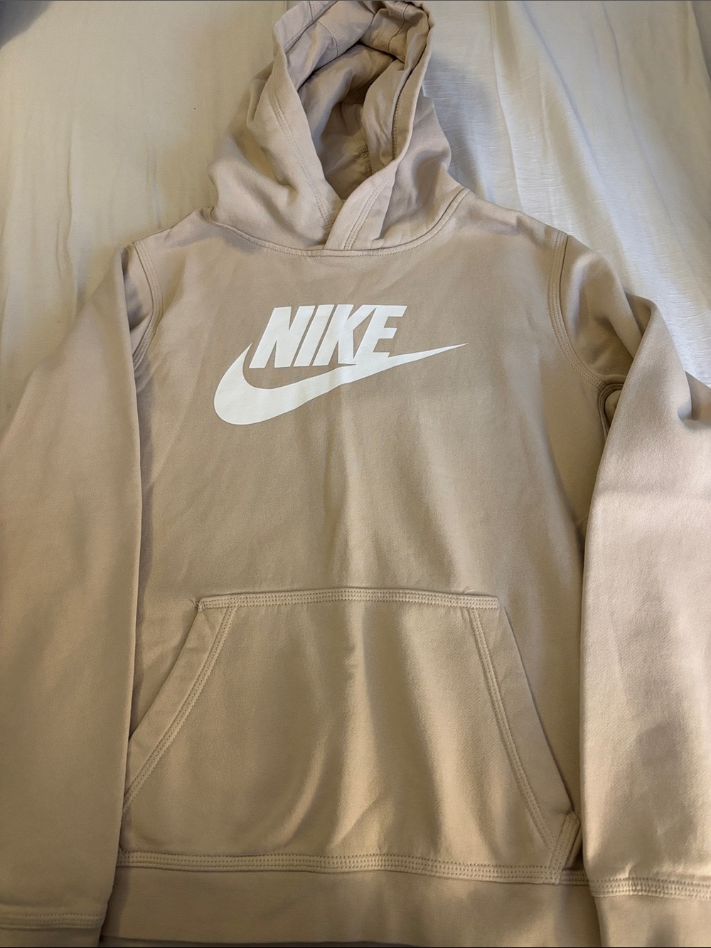 Nike Beige Hoodie with White Logo - Kids Sweatshirt